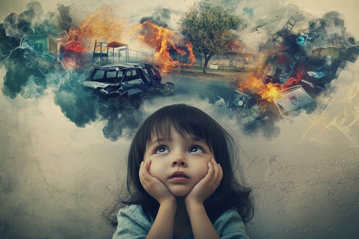 girl imagine war in her head